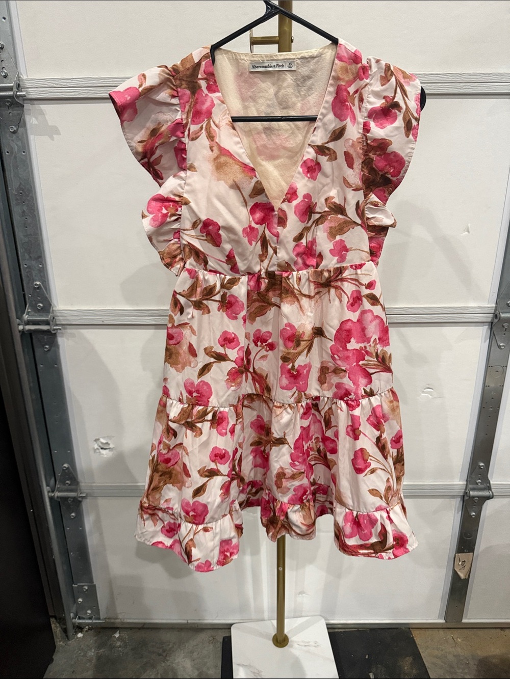 abercrombie & fitch cream dress with pink and brown floral print